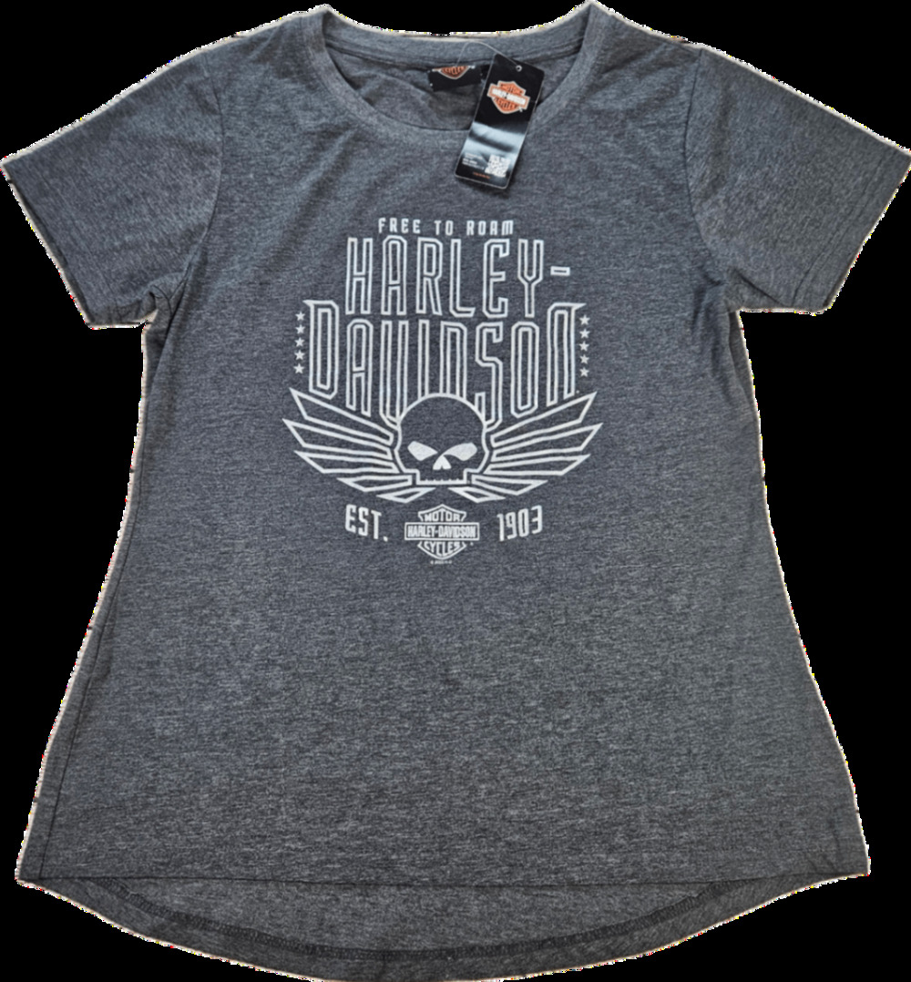 Harley-Davidson Women's Gray M Skull Graphic T-Shirt High-Low Hem Cotton Blend